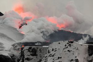 A volcanic landscape with rising steam in Iceland