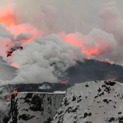 A volcanic landscape with rising steam in Iceland