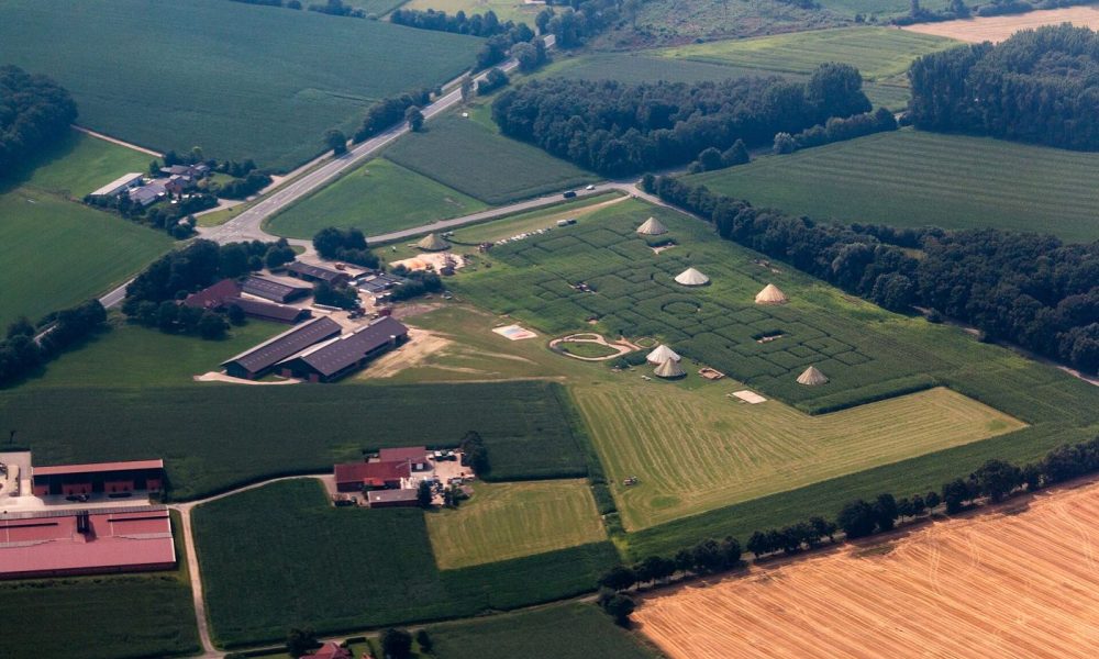 Aerial view of farmland fields