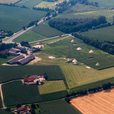 Aerial view of farmland fields