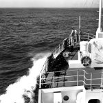 A research vessel at sea during an oceanographic survey in the Atlantic