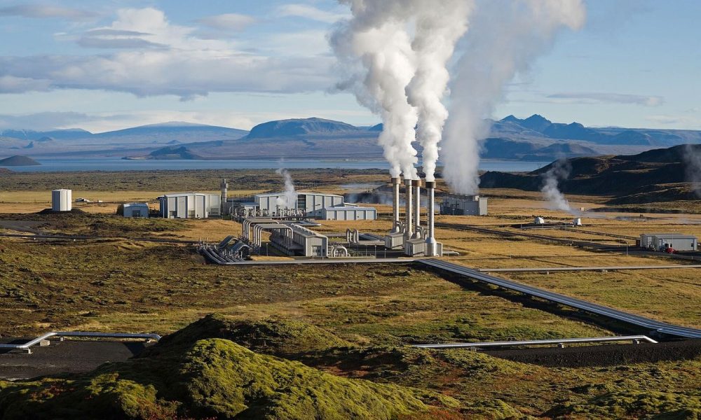 Steam rising from a geothermal power plant in Iceland