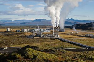Steam rising from a geothermal power plant in Iceland