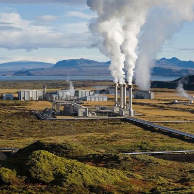 Steam rising from a geothermal power plant in Iceland